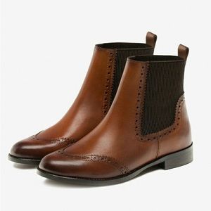 Massimo Dutti Wingtip Leather BURGUNDY Chelsea Boots